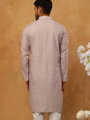 Cotton Blend Printed & Embroidered Kurta (65KO 5402 Beige ) [FF] [Q-12-13]