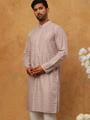 Cotton Blend Printed & Embroidered Kurta (65KO 5402 Beige ) [FF] [Q-12-13]