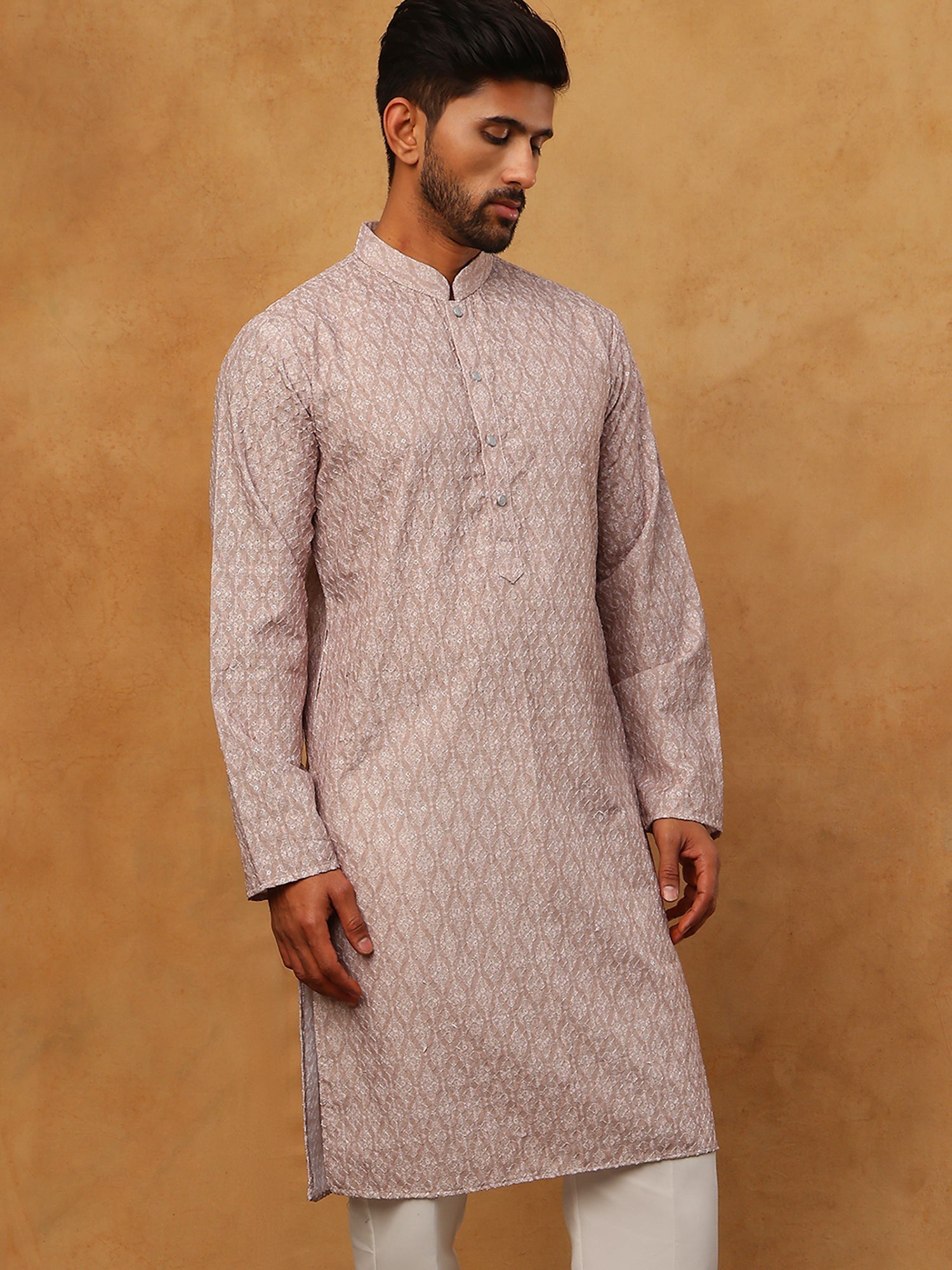 DesiQlo Men Floral Kurta Only - Beige