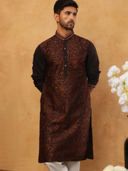 Men’s Silk Blend Embroidered Kurta (65KO 5403 Coffee ) [FF] [B-1-2]
