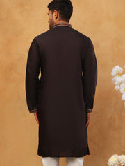 Men’s Silk Blend Embroidered Kurta (65KO 5403 Coffee ) [FF] [B-1-2]