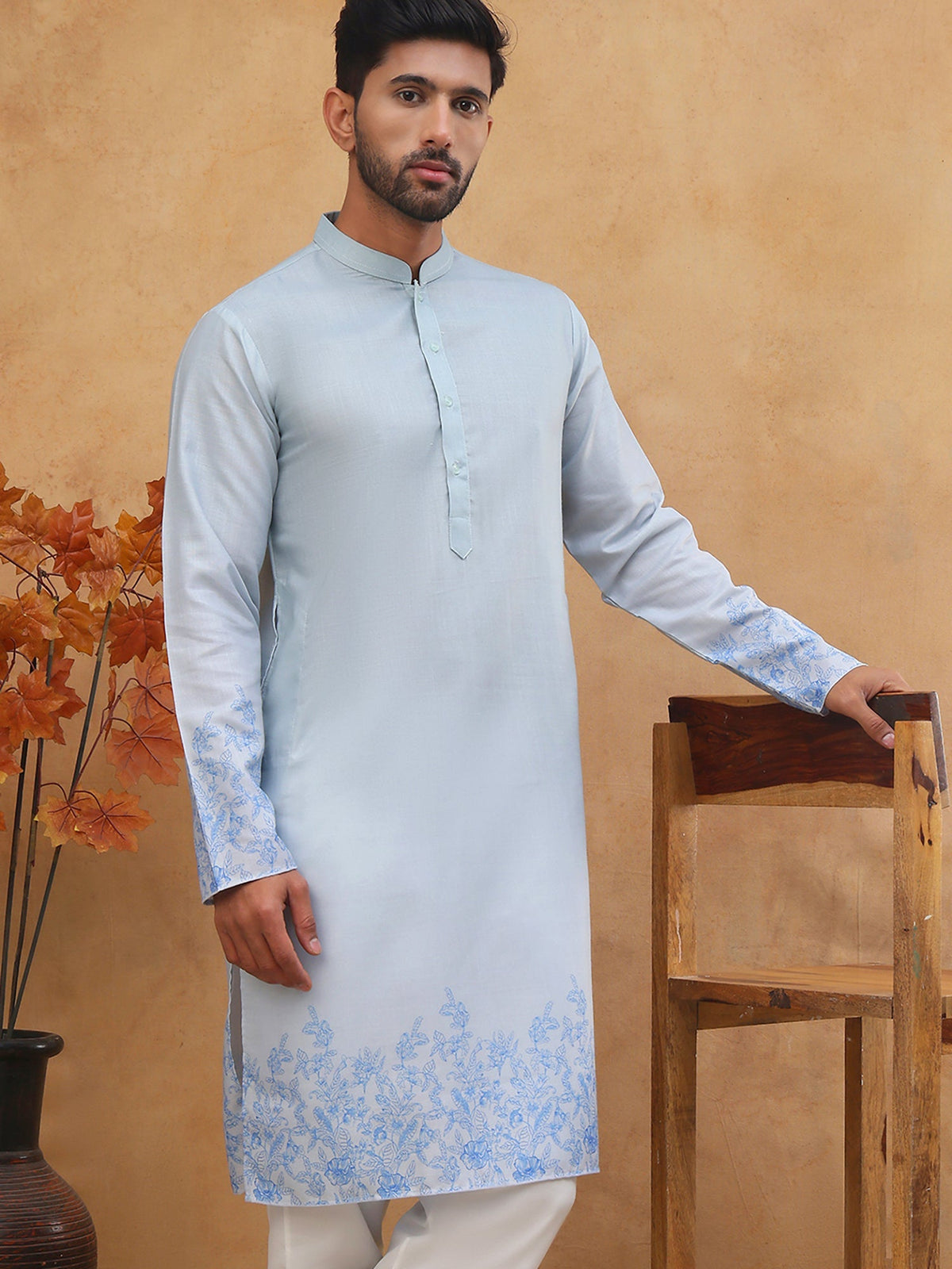 Men’s Cotton Blend Printed Kurta (65KO 5404 Blue ) [FF] [B-1-2]