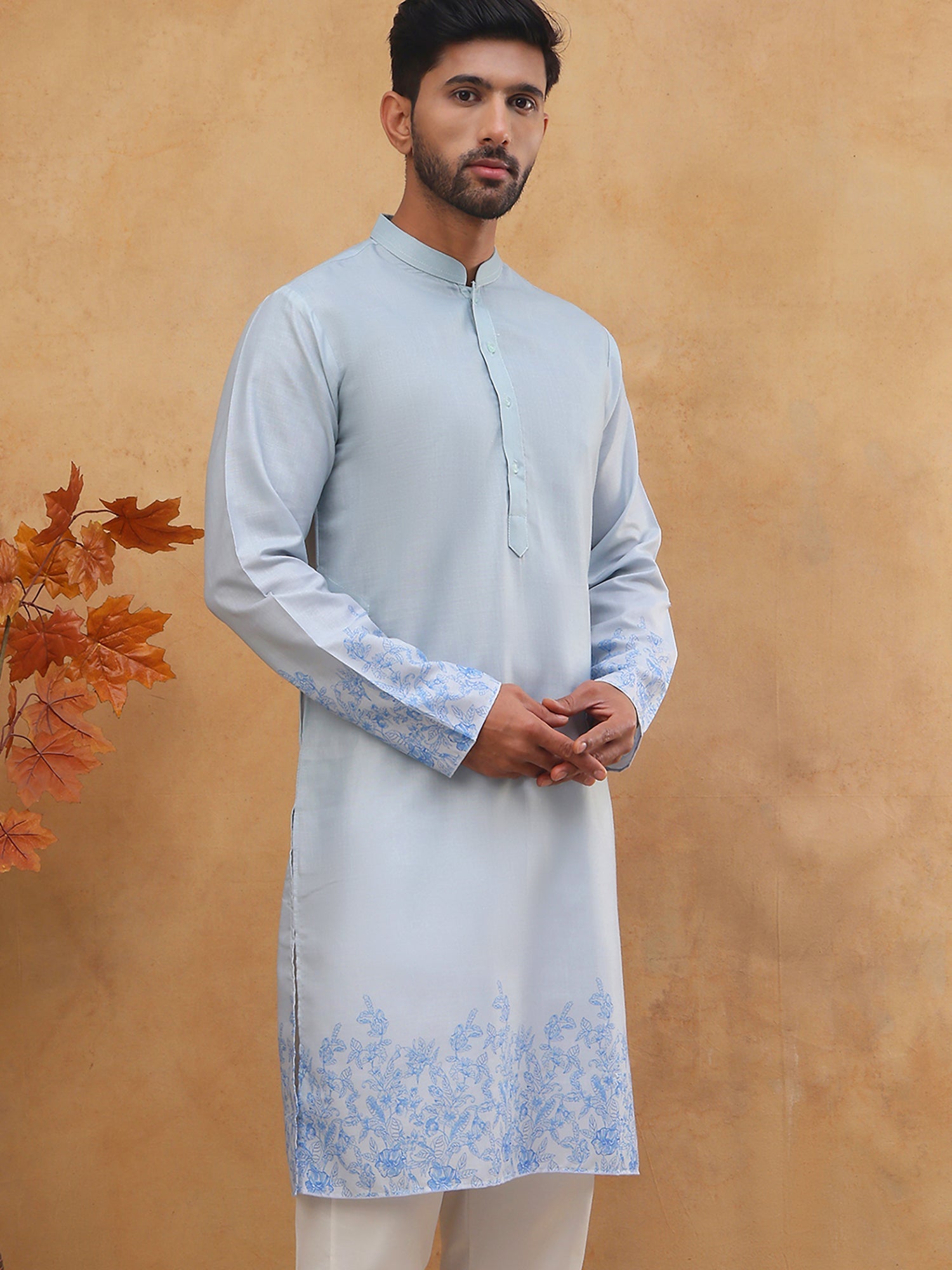 DesiQlo Men Floral Kurta Only - Blue - 65KO_5404Blue_S