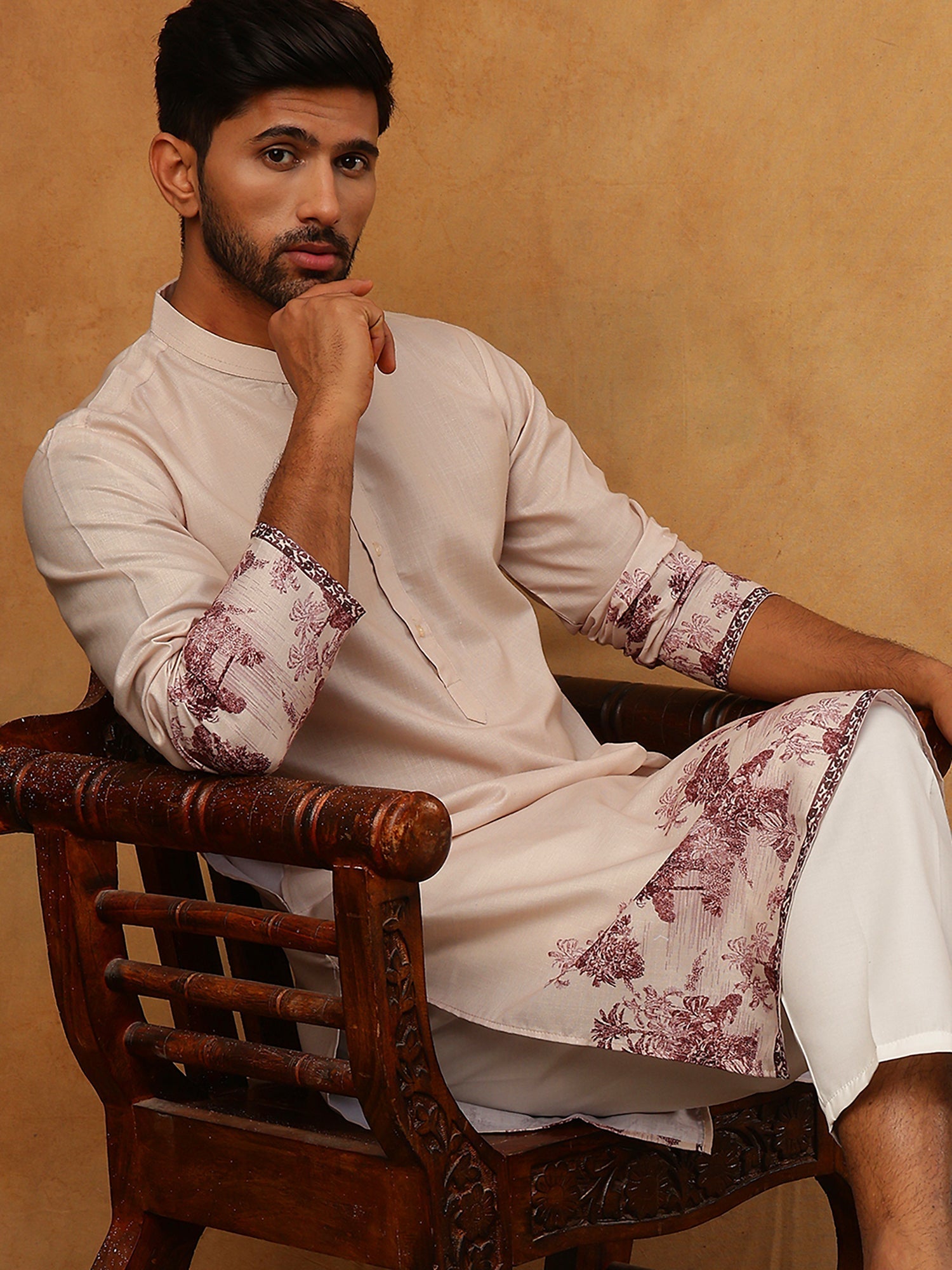 DesiQlo Men Floral Kurta Only - Orange - 65KO_5404Peach_S