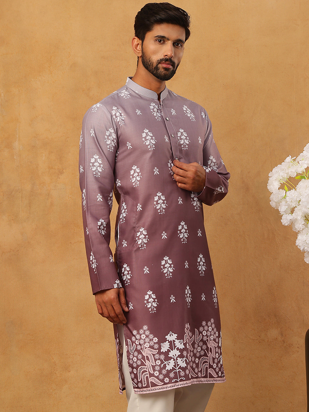 DesiQlo Men Floral Kurta Only - Brown