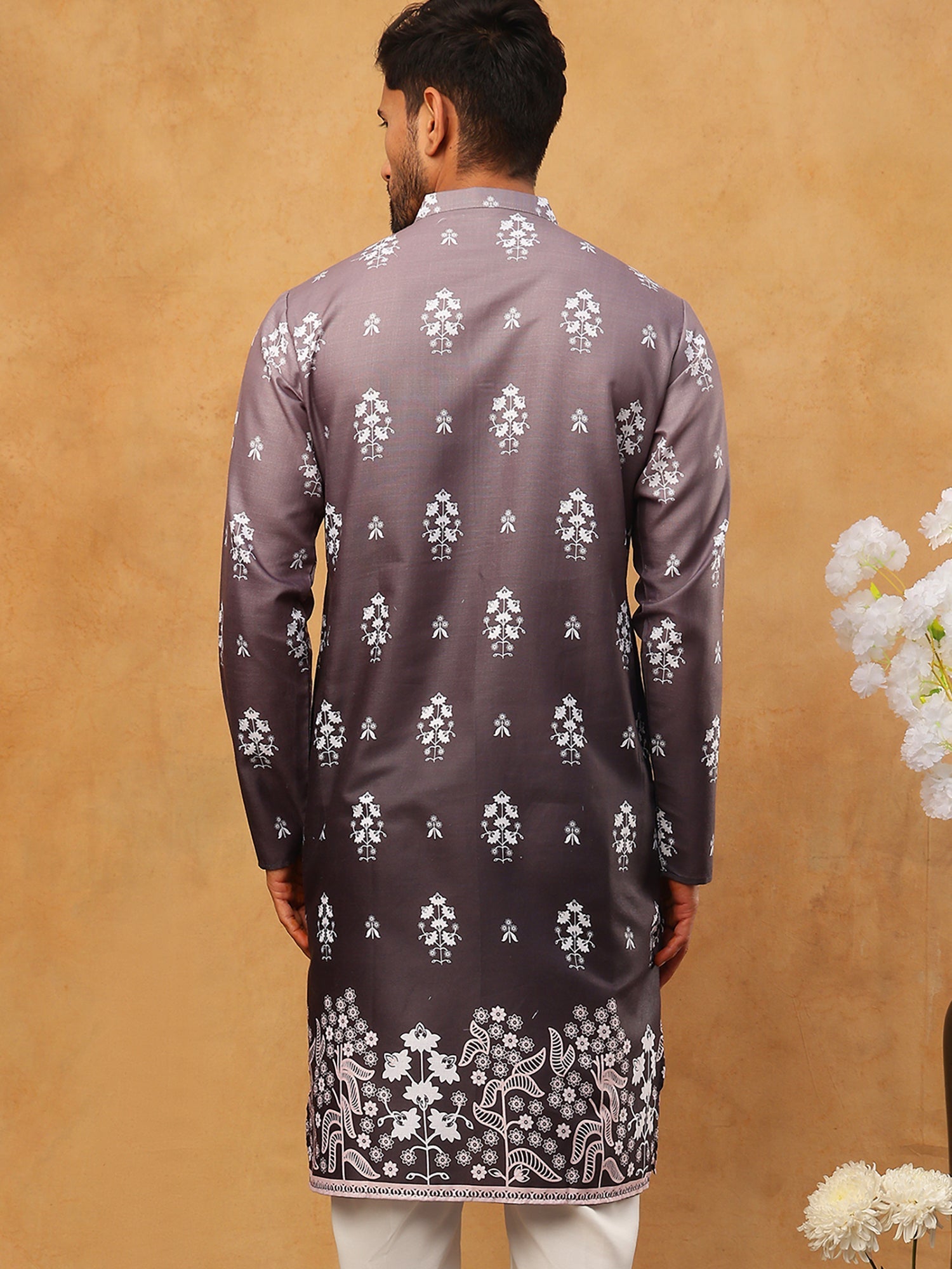 DesiQlo Men Floral Kurta Only - Grey