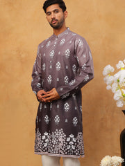Printed Cotton Blend Kurta (65KO 5405 Charcoal ) [FF] [P-8-7]