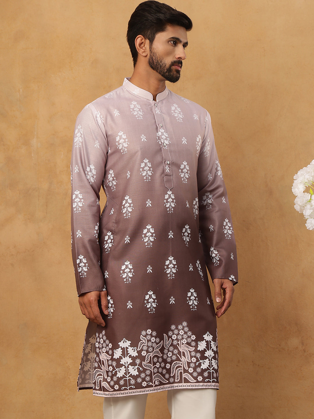 DesiQlo Men Floral Kurta Only - Grey - 65KO_5405Grey_S