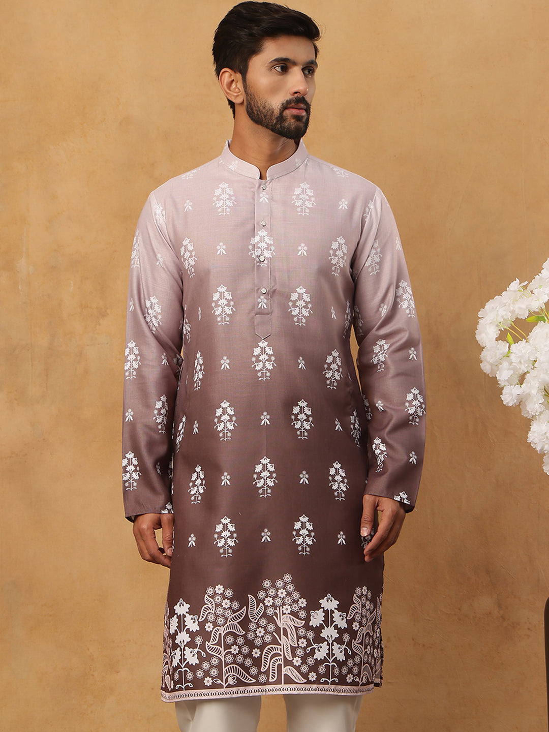 DesiQlo Men Floral Kurta Only - Grey - 65KO_5405Grey_S