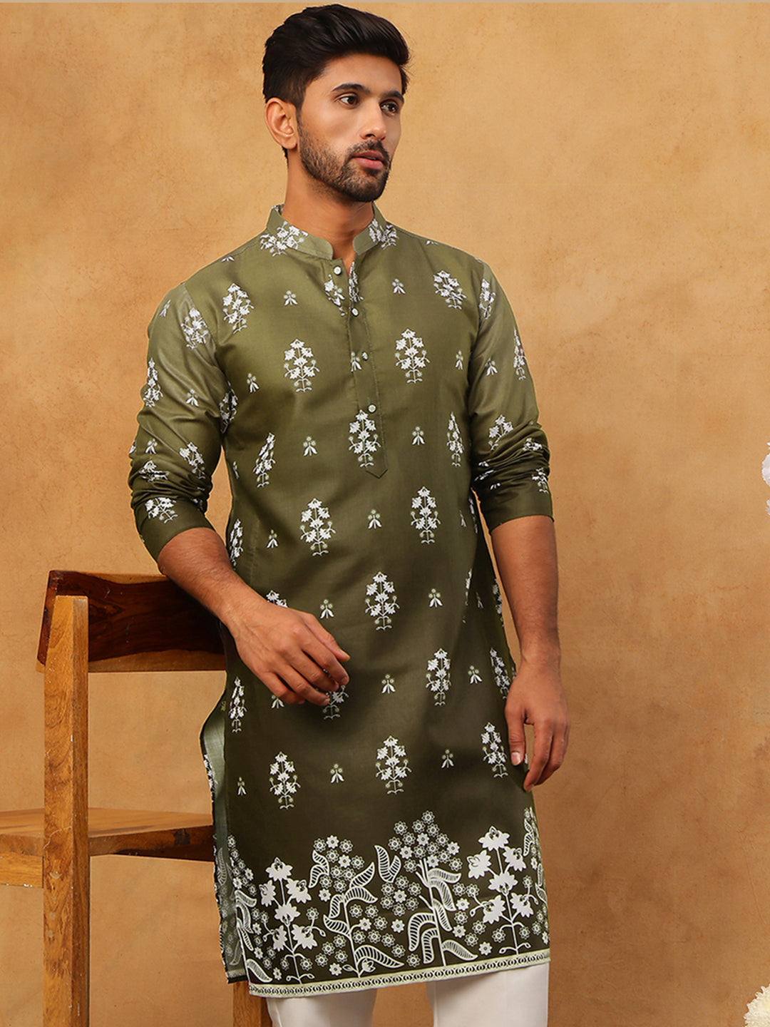 Printed Cotton Blend Kurta (65KO 5405 Olive ) [FF] [P-8-7]