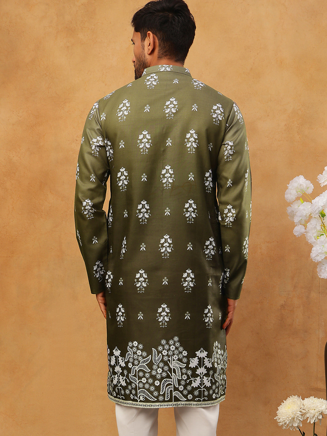 DesiQlo Men Floral Kurta Only - Green