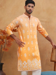 Printed Cotton Blend Kurta (65KO 5405 Orange ) [FF] [P-8-7]