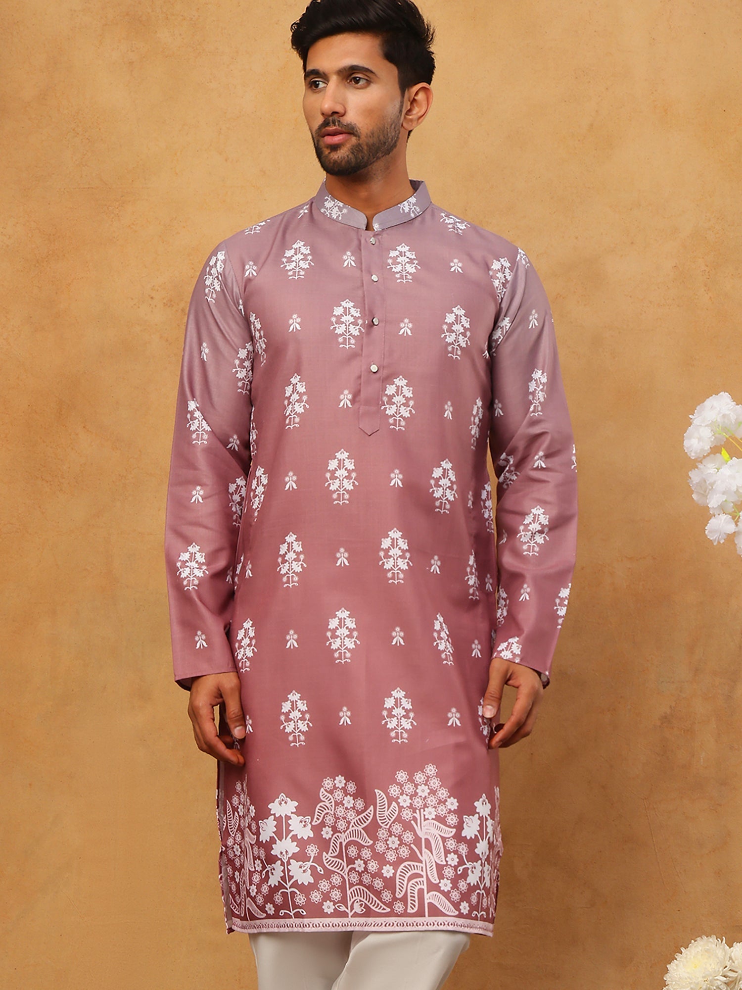 DesiQlo Men Floral Kurta Only - Pink
