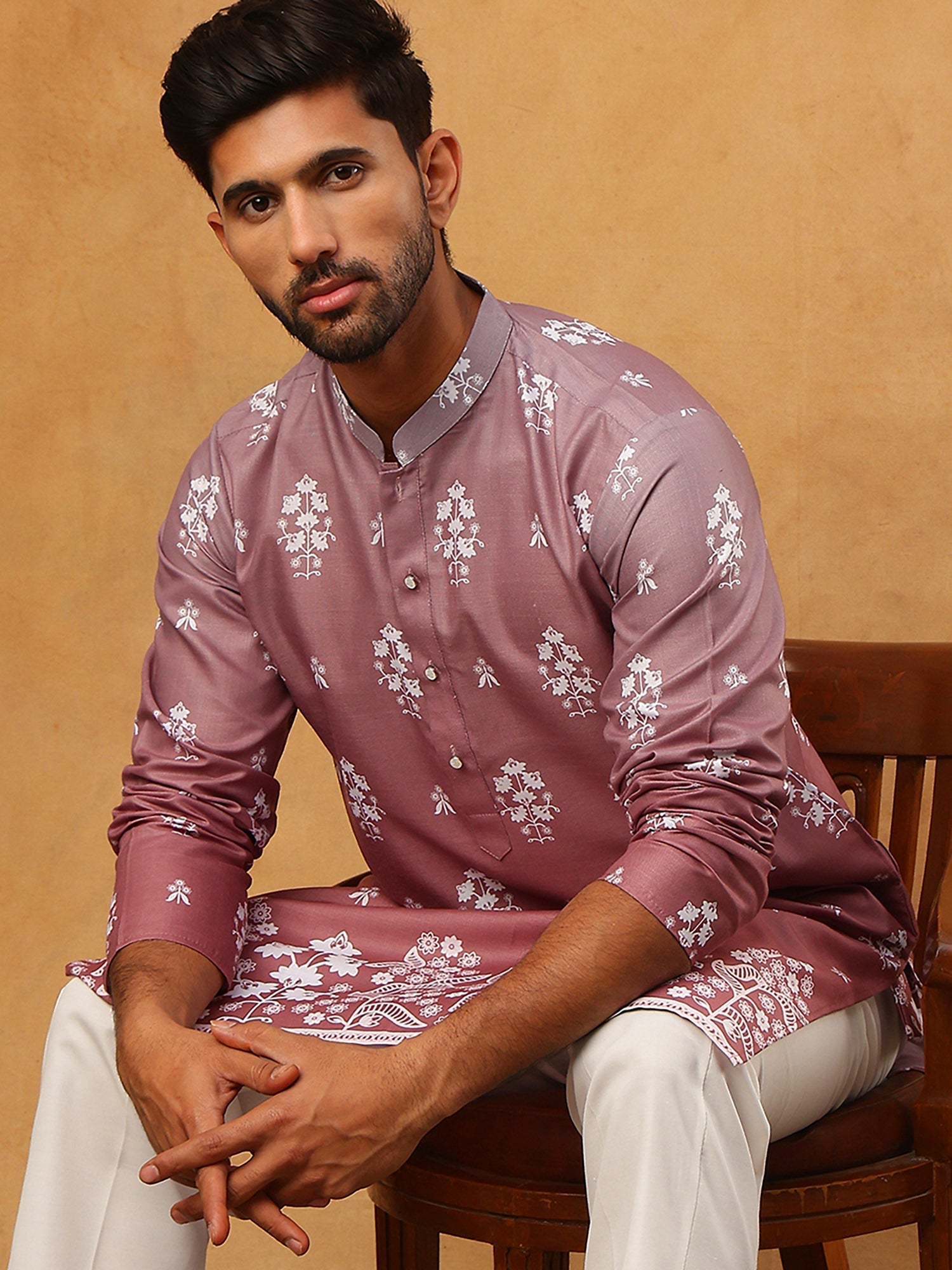 DesiQlo Men Floral Kurta Only - Pink