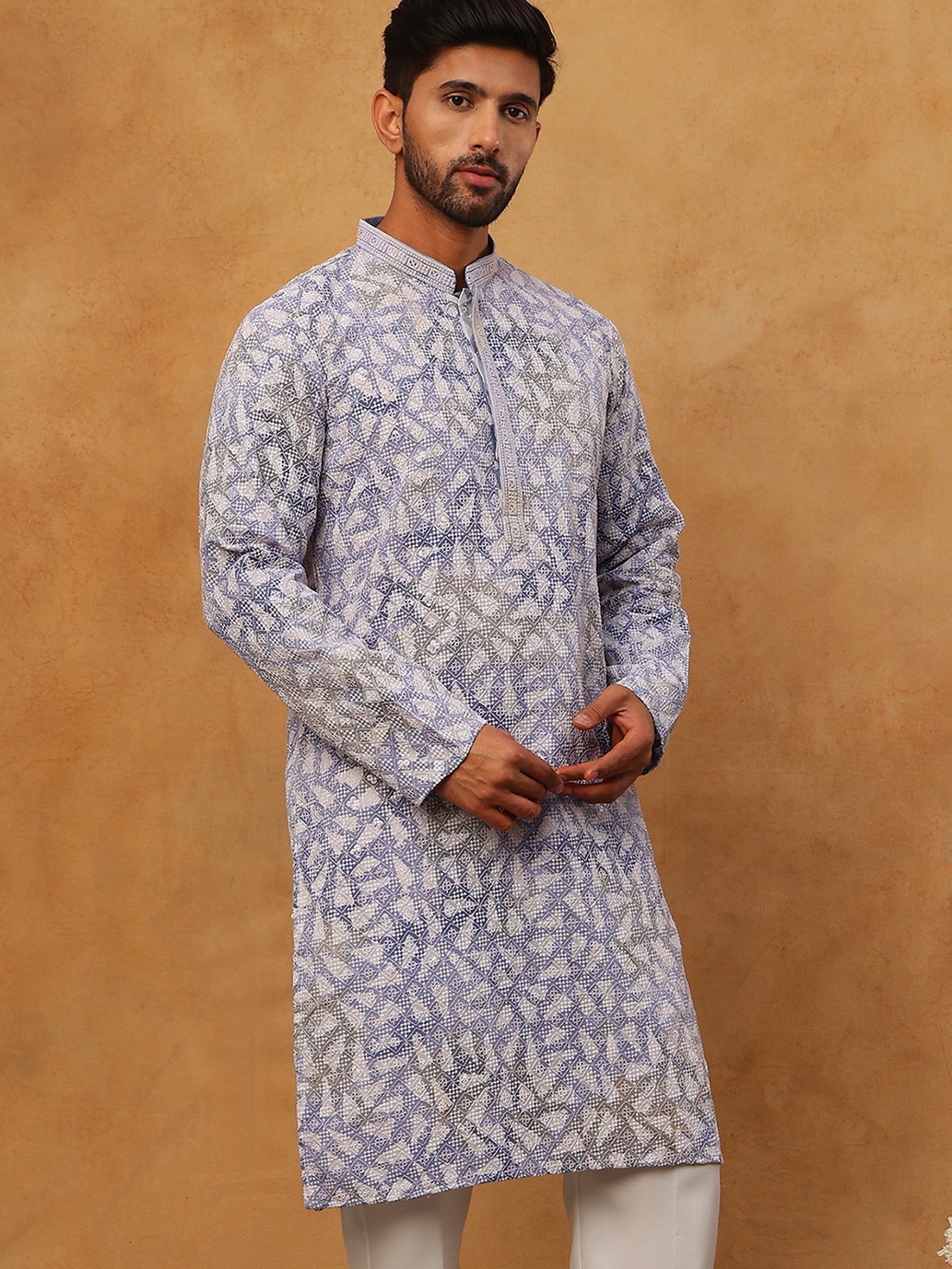 DesiQlo Men Geometric Kurta Only - Blue