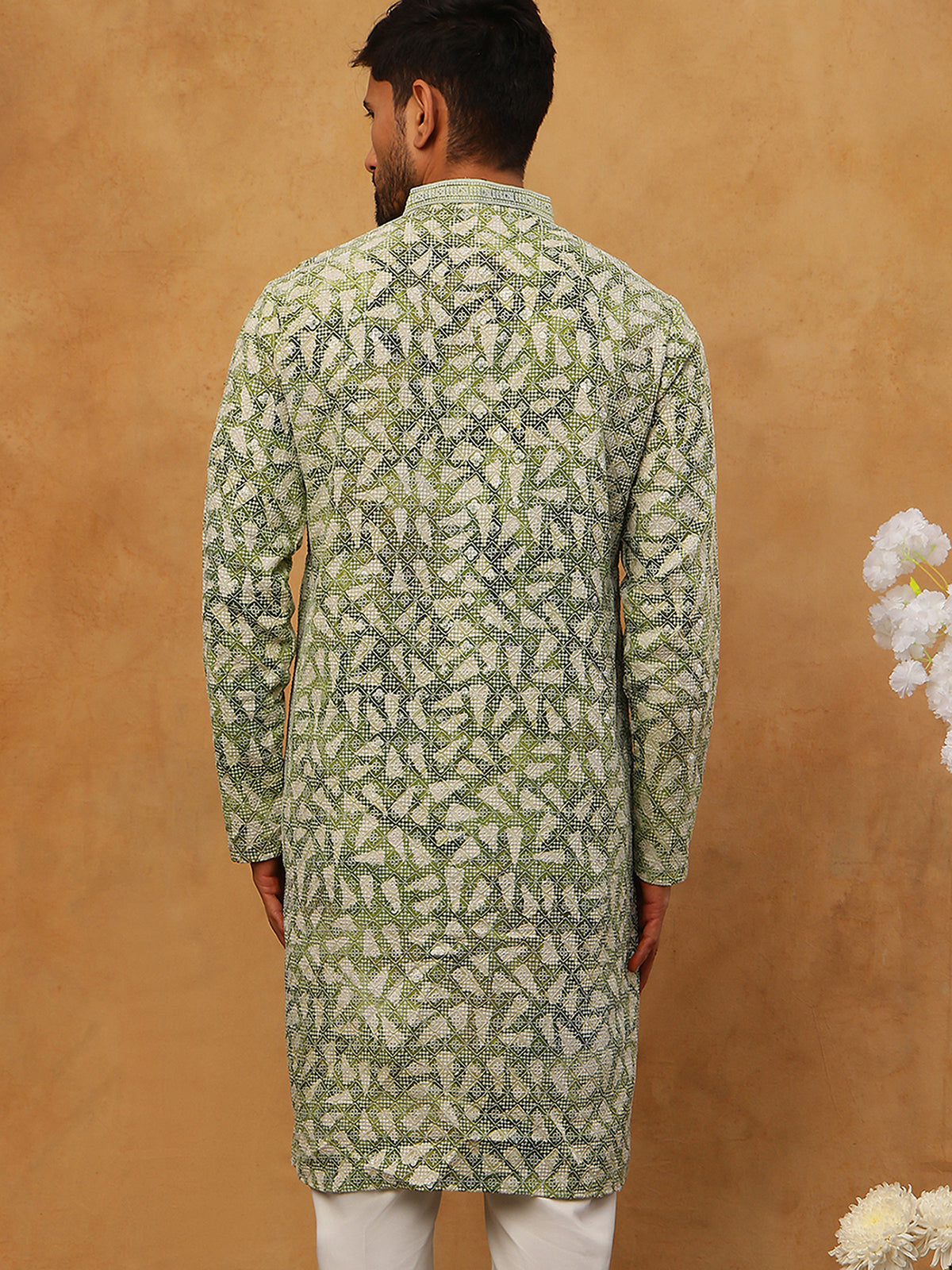 DesiQlo Men Geometric Kurta Only - Green