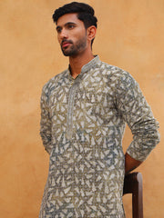 Printed & Embroidered Kurta (65KO 5406 Olive ) [FF] [G-8]