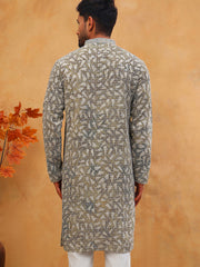 Printed & Embroidered Kurta (65KO 5406 Olive ) [FF] [G-8]