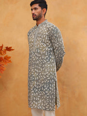 Printed & Embroidered Kurta (65KO 5406 Olive ) [FF] [G-8]