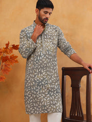 Printed & Embroidered Kurta (65KO 5406 Olive ) [FF] [G-8]