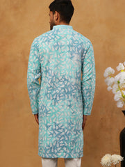 Printed & Embroidered Kurta (65KO 5406 Sky ) [FF] [G-8]