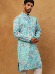 Printed & Embroidered Kurta (65KO 5406 Sky ) [FF] [G-8]