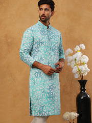 Printed & Embroidered Kurta (65KO 5406 Sky ) [FF] [G-8]