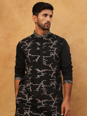 Embroidered Silk Blend Kurta (65KO 5407 Black ) [FF] [D-1]