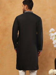 Embroidered Silk Blend Kurta (65KO 5407 Black ) [FF] [D-1]