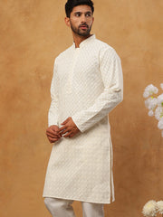 Men’s Ethnic Cotton Embroidered Kurta (65KO 5408 White ) [FF] [P-17-18]