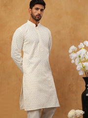 Men’s Ethnic Cotton Embroidered Kurta (65KO 5408 White ) [FF] [P-17-18]