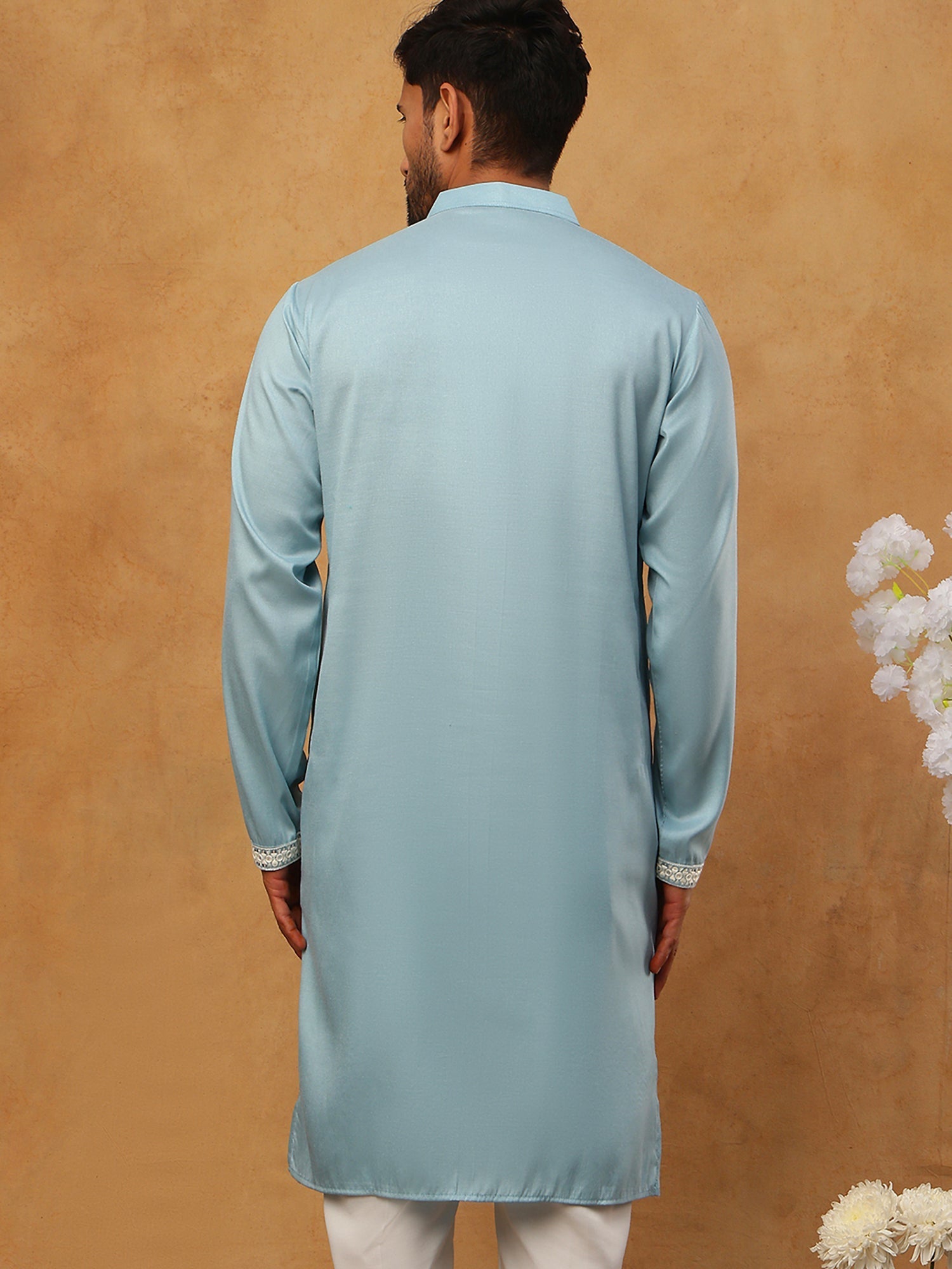 DesiQlo Men Floral Kurta Only - Blue - 65KO_5411Blue_S