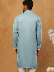 Traditional Silk Blend Embroidered Kurta (65KO 5411 Blue ) [FF] [F-2-3]