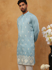 Traditional Silk Blend Embroidered Kurta (65KO 5411 Blue ) [FF] [F-2-3]