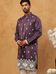 Traditional Silk Blend Embroidered Kurta (65KO 5411 Purple ) [FF] [F-2-3]