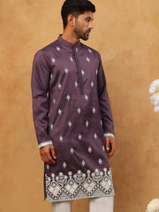Traditional Silk Blend Embroidered Kurta (65KO 5411 Purple ) [FF] [F-2-3]