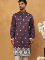 Traditional Silk Blend Embroidered Kurta (65KO 5411 Purple ) [FF] [F-2-3]