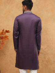 Men Silk Blend Kurta with Embroidery (65KO 5412 Purple ) [FF] [F-3]