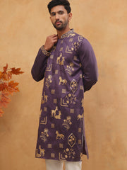 Men Silk Blend Kurta with Embroidery (65KO 5412 Purple ) [FF] [F-3]