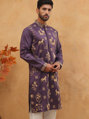Men Silk Blend Kurta with Embroidery (65KO 5412 Purple ) [FF] [F-3]