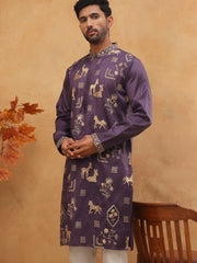 Men Silk Blend Kurta with Embroidery (65KO 5412 Purple ) [FF] [F-3]