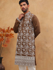 Men Ethnic Embroidered Kurta (65KO 5413 Brown ) [FF] [Q-11-14]