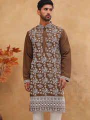 Men Ethnic Embroidered Kurta (65KO 5413 Brown ) [FF] [Q-11-14]