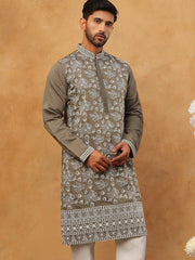 Men Ethnic Embroidered Kurta (65KO 5413 Grey ) [FF] [Q-11-14]