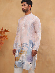 Printed Cotton Blend Kurta with Thread Work (65KO 5414 Peach ) [FF] [A-1-4]