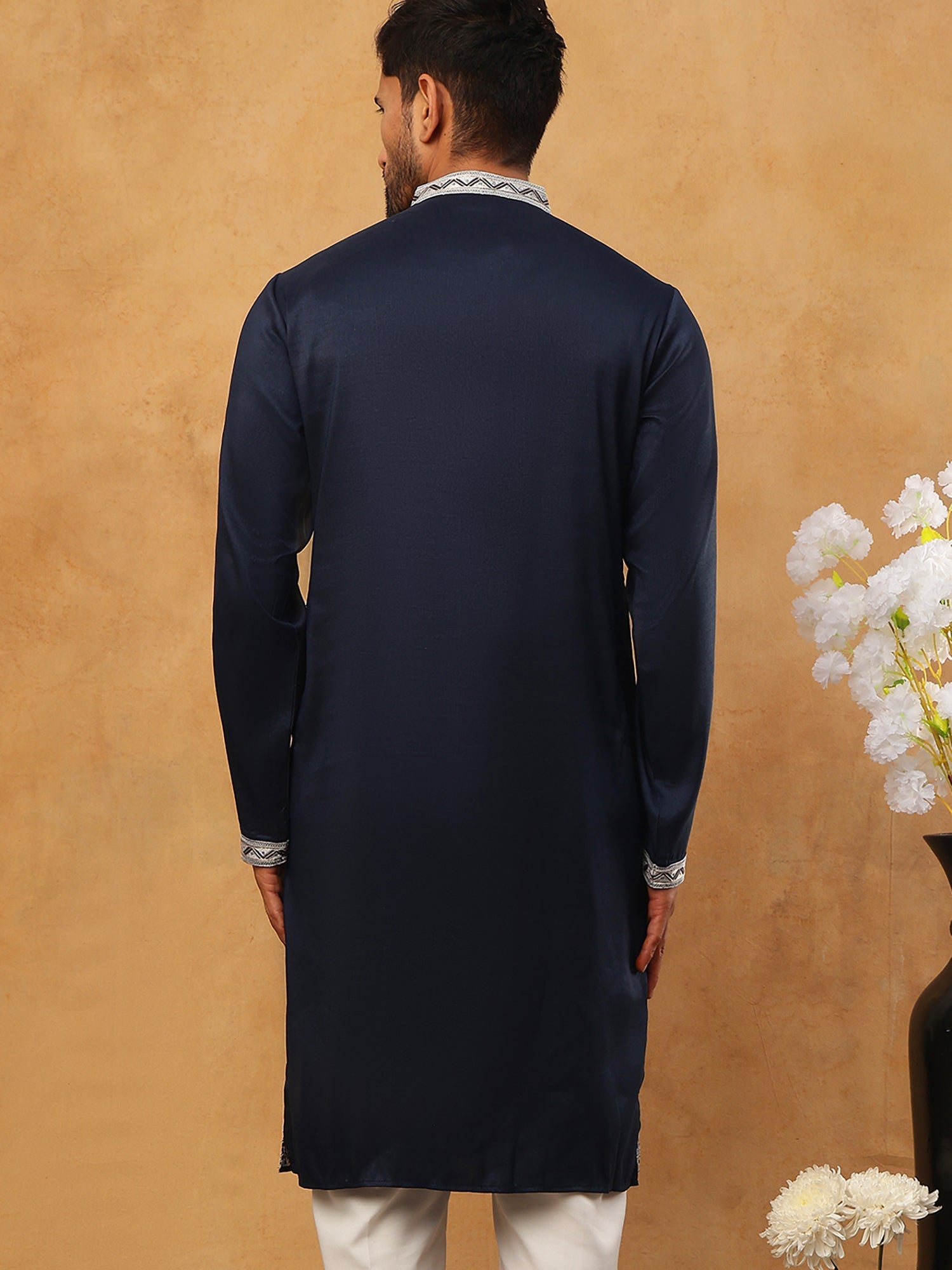 DesiQlo Men Floral Kurta Only - Blue - 65KO_5415Navy_S