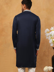 Men Silk Blend Embroidered Kurta (65KO 5415 Navy ) [FF] [B-1-2]