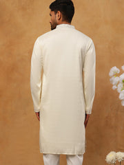 Men Silk Blend Embroidered Kurta (65KO 5415 White ) [FF] [B-1-2]