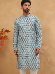 Printed Cotton Blend Kurta with Thread Work (65KO 5416 Blue ) [FF] [J-1]
