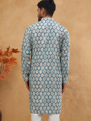 Printed Cotton Blend Kurta with Thread Work (65KO 5416 Blue ) [FF] [J-1]